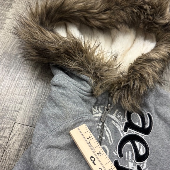 Y2K Aeropostale Grunge Faux Fur Thermal Lined Zip Up Hoodie Sz L - Picture 7 of 12
